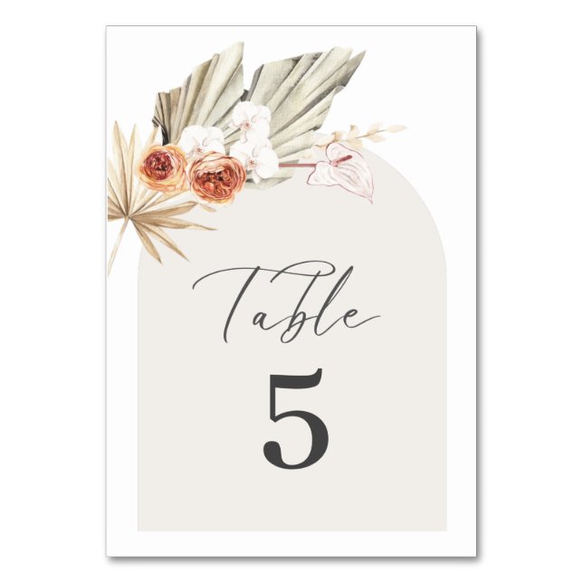 Número de mesa de boda botánico boho (Anverso)