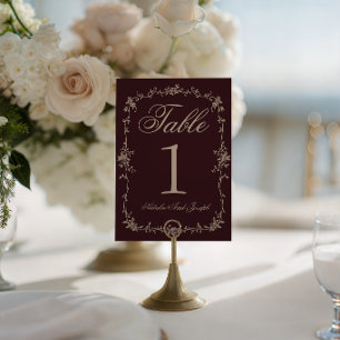 Número de mesa de boda botánico de Borgoña floral