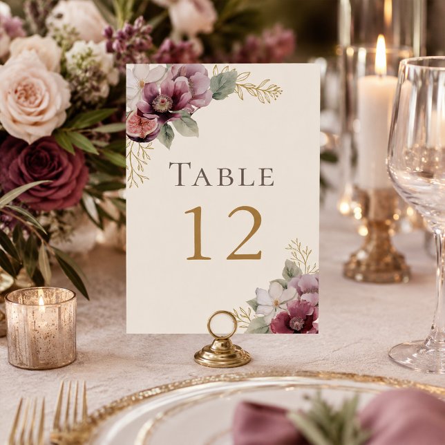 Número de mesa de boda botánico de ciruela y olivo (Plum & Olive Botanical Wedding Table Number)