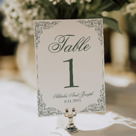 Número de mesa de boda botánico floral boho verde