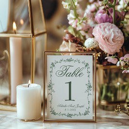 Número de mesa de boda botánico verde floral