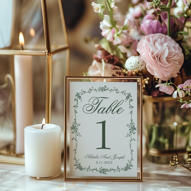 Número de mesa de boda botánico verde floral (Subido por el creador)