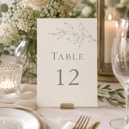Número de mesa de boda botánico verde salvia
