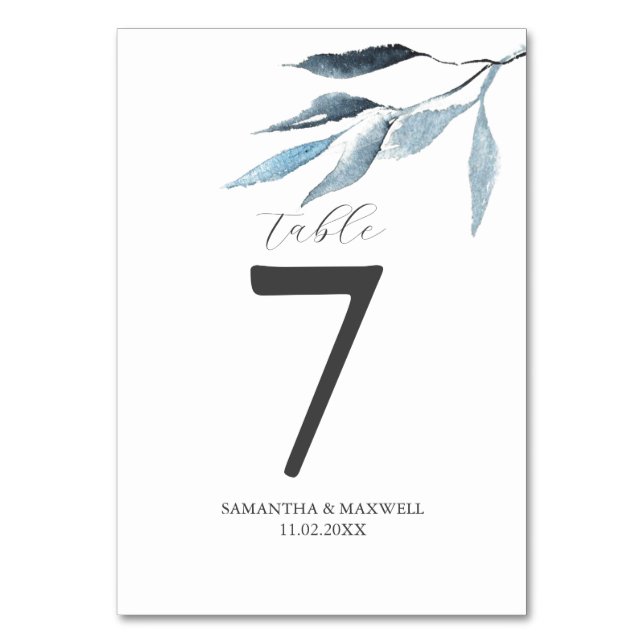 Número de Mesa de Boda Botánicos Azul Polvo (Anverso)