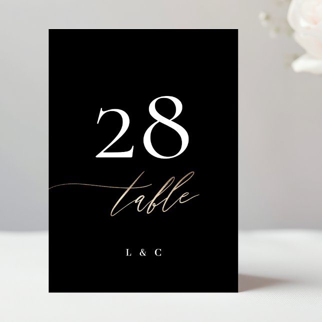 Número de Mesa de Boda Caligrafía Oro Negro 5 x 7 (Subido por el creador)