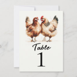 Número de mesa de boda campestre de gallinas marro