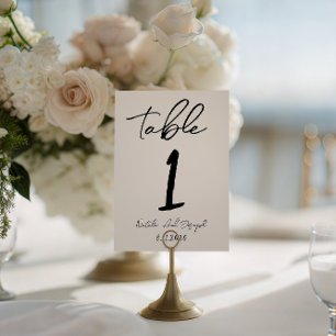 Número de mesa de boda caprichoso escrito a mano r