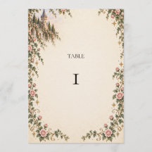 Número de mesa de boda Castillo Rosa Cuento