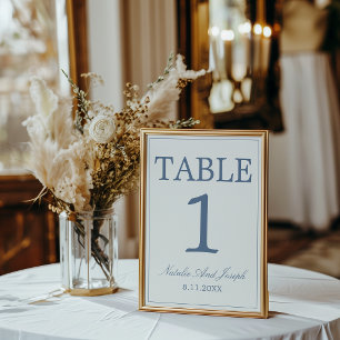 Número de mesa de boda Chic Azul y Blanco Dinero A