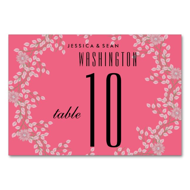 Número de mesa de boda Chic Pink Floral & Pearls (Anverso)