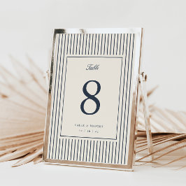 Número de mesa de boda clásico de raya de Navy 5x7
