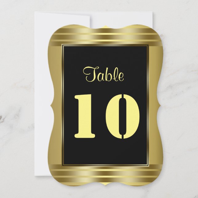 Número de Mesa de Boda Clásico Dorado y Negro (Anverso)