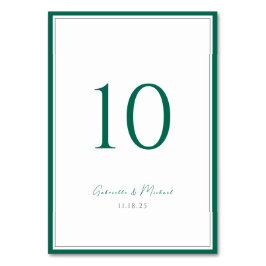 Número de mesa de boda clásico verde esmeralda