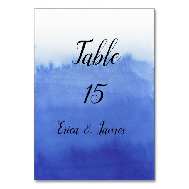 Número de mesa de boda con acuarela azul (Anverso)