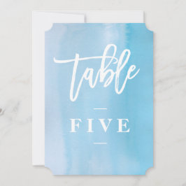 Número de mesa de boda con acuarela azul