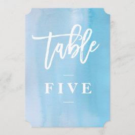 Número de mesa de boda con acuarela azul