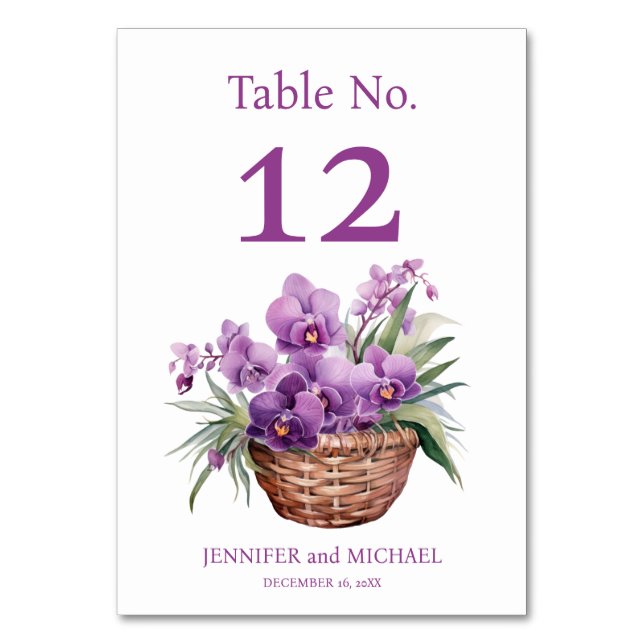 Número de Mesa de Boda con Acuarela de Orquídeas P (Anverso)
