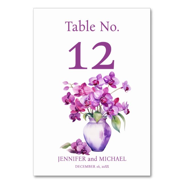 Número de Mesa de Boda con Acuarela de Orquídeas P (Anverso)