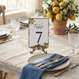 Número de mesa de boda con azulejo azul y limón me