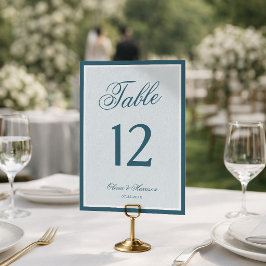 Número de mesa de boda con borde azul de dinero an