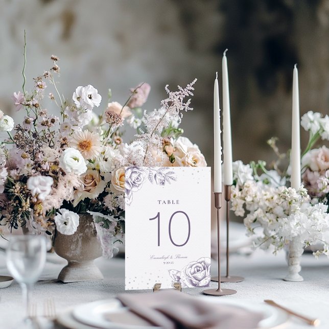 Número de mesa de boda con brillo de rosa púrpura  (Subido por el creador)