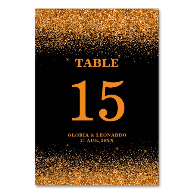 Número de Mesa de Boda con Brillo Dorado Romántico (Anverso)