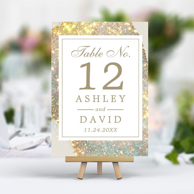 Número de mesa de boda con brillo moderno iridisce (Subido por el creador)
