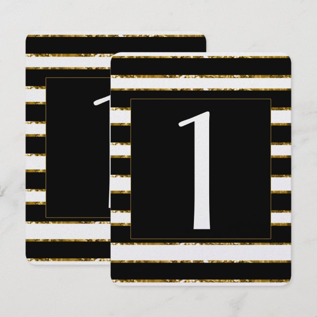 Número de Mesa de Boda con Brillo Negro Blanco y D (Anverso / Reverso)