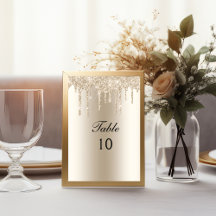 Número de mesa de boda con brillo que gotea champá