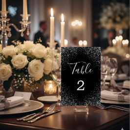 Número de mesa de boda con brillos y destellos de