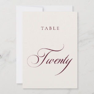 Número de mesa de boda con caligrafía de Borgoña c