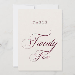 Número de mesa de boda con caligrafía de Borgoña c
