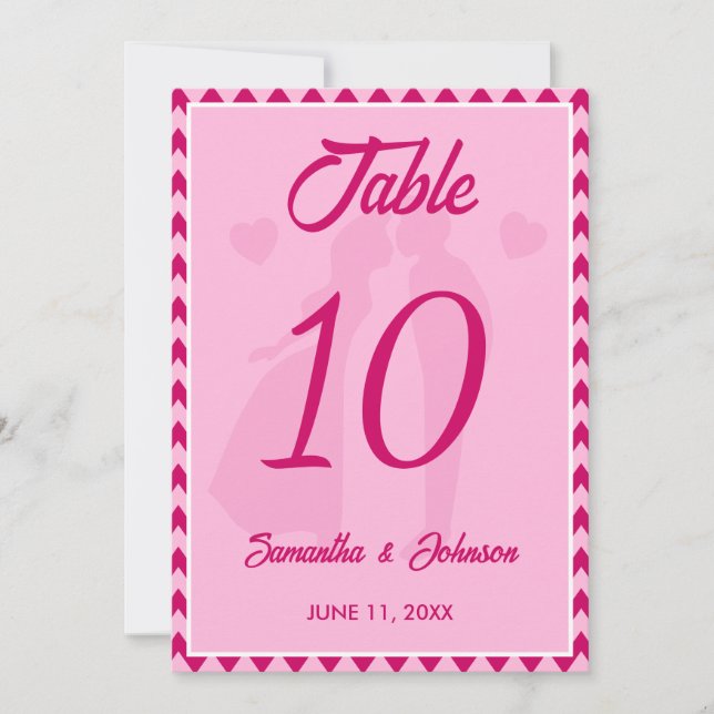Número de mesa de boda con chevron rosa moderno (Anverso)