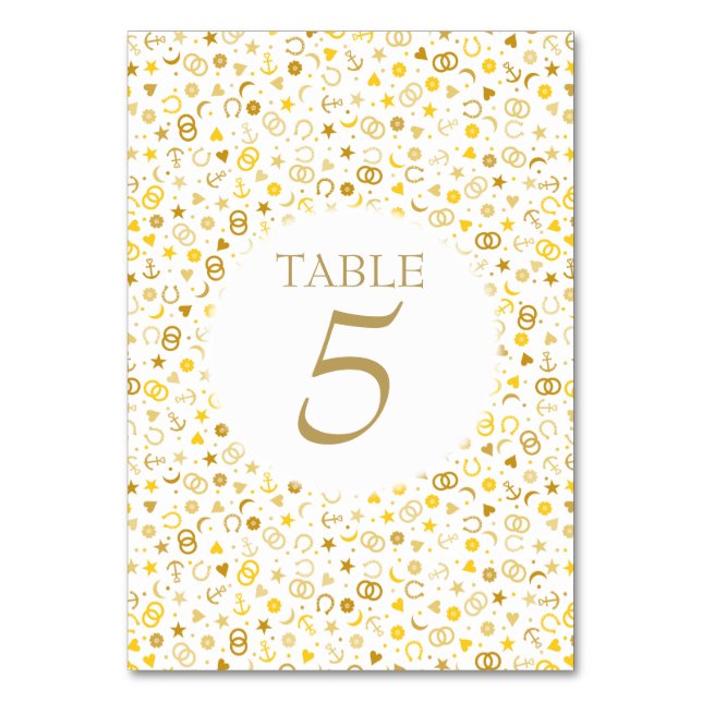 Número de mesa de boda con confeti dorado (Anverso)