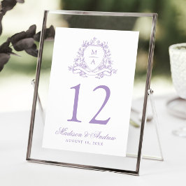 Número de Mesa de Boda con Cresta Floral de Lavand