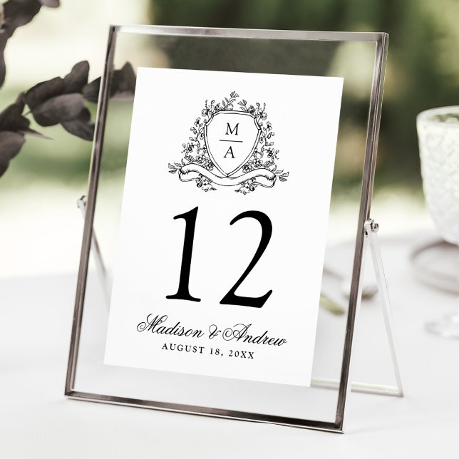 Número de Mesa de Boda con Cresta Floral Negra Ele (Subido por el creador)