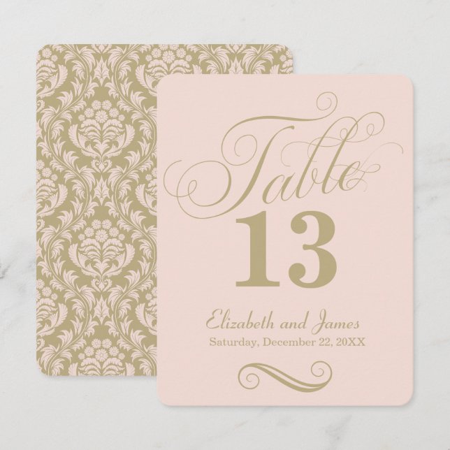 Número de mesa de boda con escritura dorada y rubo (Anverso / Reverso)