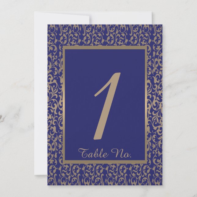 Número de Mesa de Boda con Filigrana de Oro y Azul (Anverso)