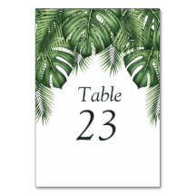 Número de mesa de boda con follaje tropical Monste
