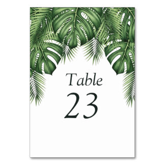 Número de mesa de boda con follaje tropical Monste