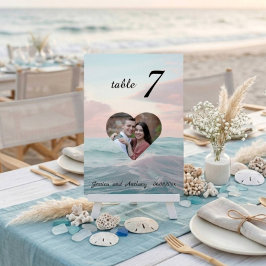 Número de Mesa de Boda con Foto de Playa Único y E