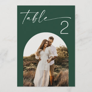 Número de mesa de boda con foto en verde bosque os