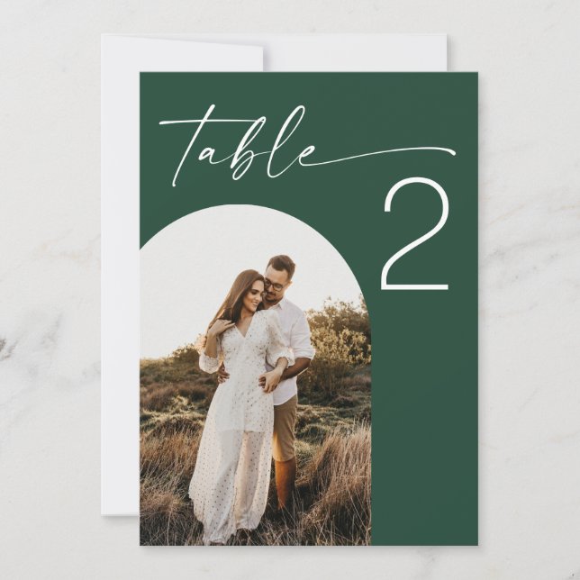 Número de mesa de boda con foto en verde bosque os (Anverso)