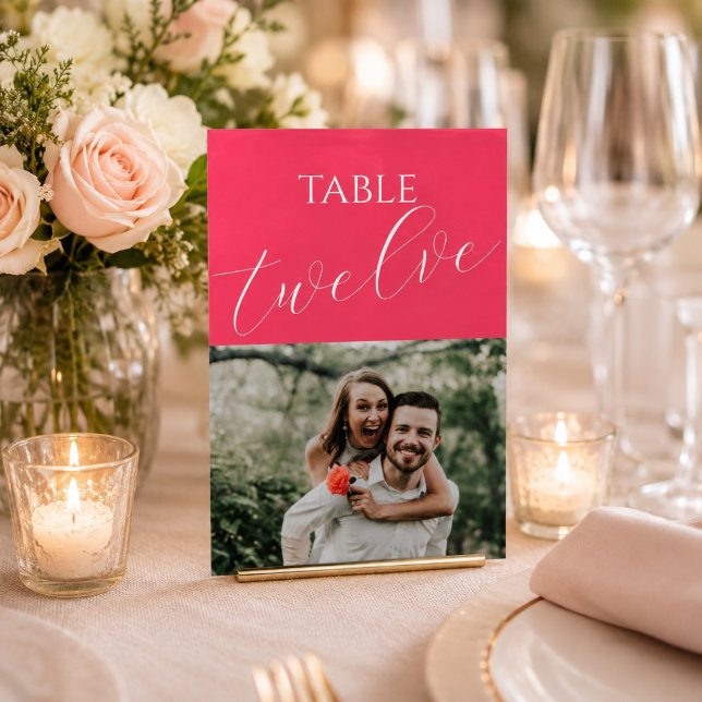 Número de mesa de boda con foto rosa intenso (Subido por el creador)