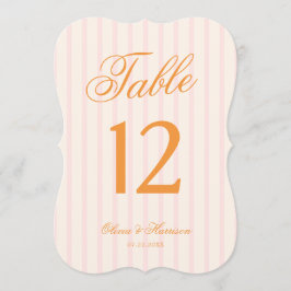 Número de Mesa de Boda con Franja Naranja Rosa Rec