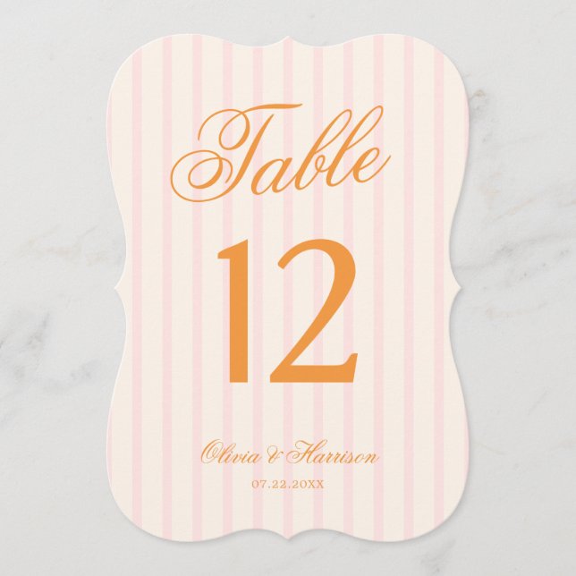 Número de Mesa de Boda con Franja Naranja Rosa Rec (Anverso)