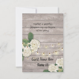 Número de mesa de boda con hortensias en madera rú
