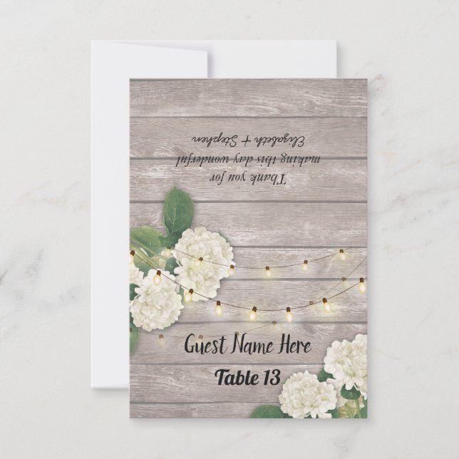Número de mesa de boda con hortensias en madera rú (Anverso)