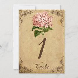 Número de Mesa de Boda con Hortensias Vintage