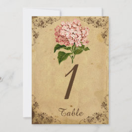 Número de Mesa de Boda con Hortensias Vintage